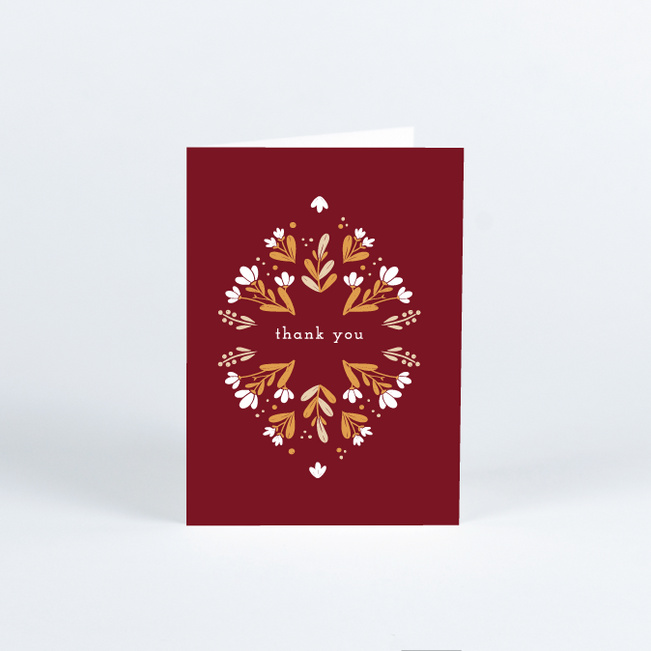 Floral Ring Wedding Thank You Cards - Red