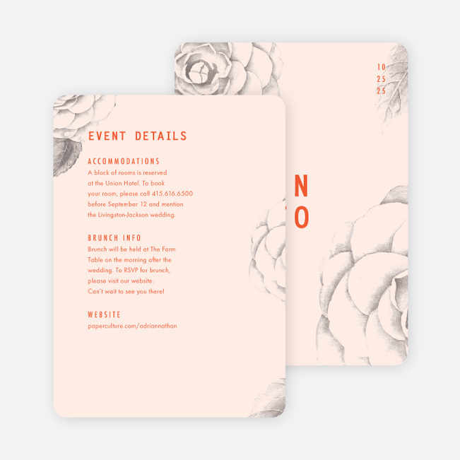 Muted Camellia Wedding Information Cards - Red