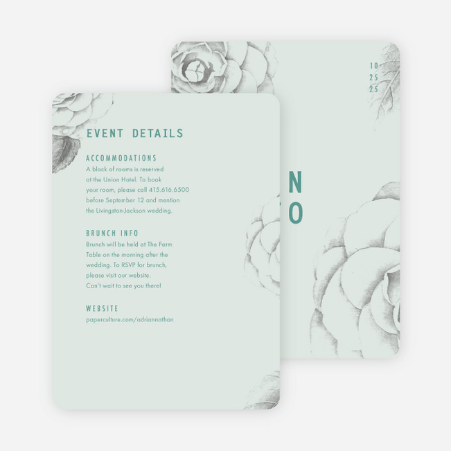 Muted Camellia Wedding Information Cards - Blue