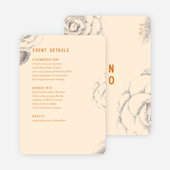 Muted Camellia Wedding Information Cards - Orange
