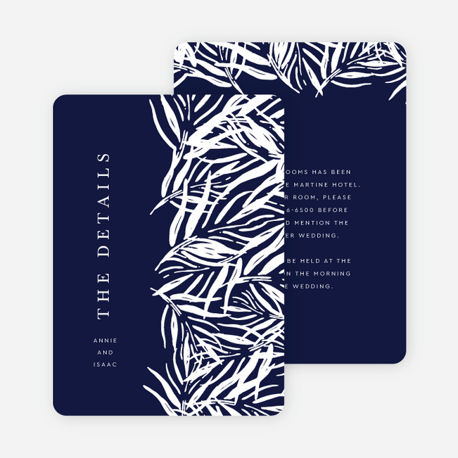 Canopy Of Fronds Wedding Information Cards - Blue