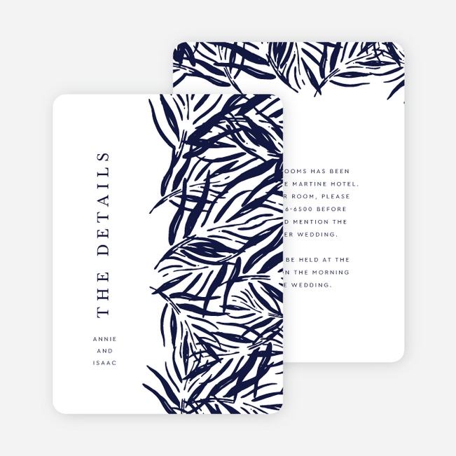 Canopy Of Fronds Wedding Information Cards - White