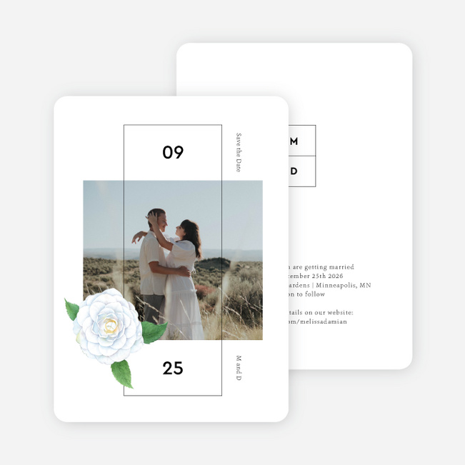 Minimalist Rose Save the Date Cards - White