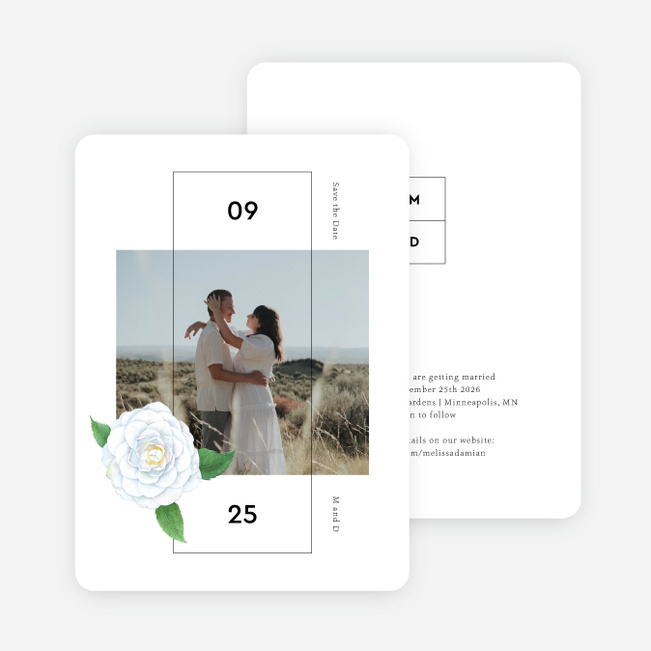 Minimalist Rose Save the Date Cards - White