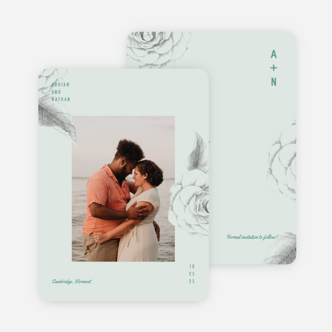 Muted Camellia Save the Date Cards - Blue
