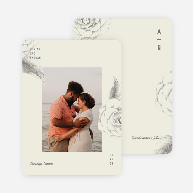 Muted Camellia Save the Date Cards - Gray