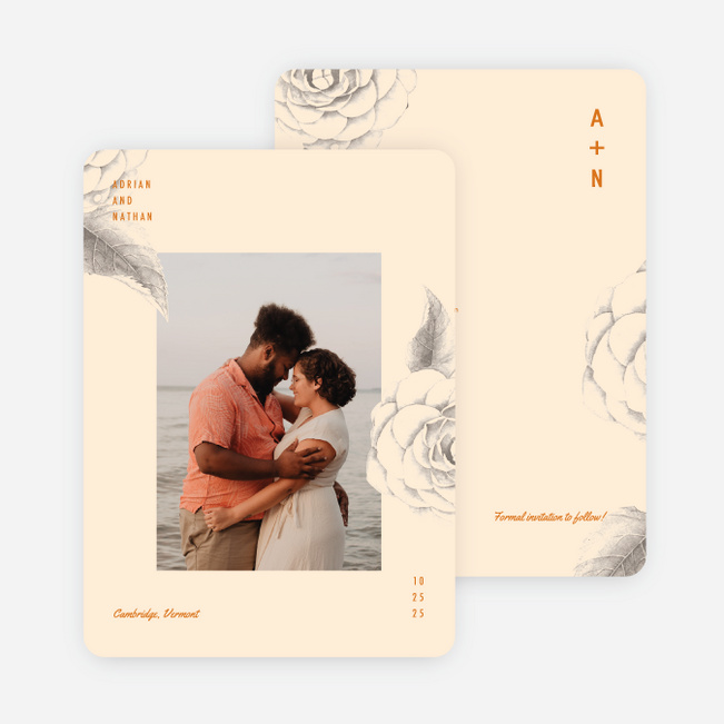 Muted Camellia Save the Date Cards - Orange