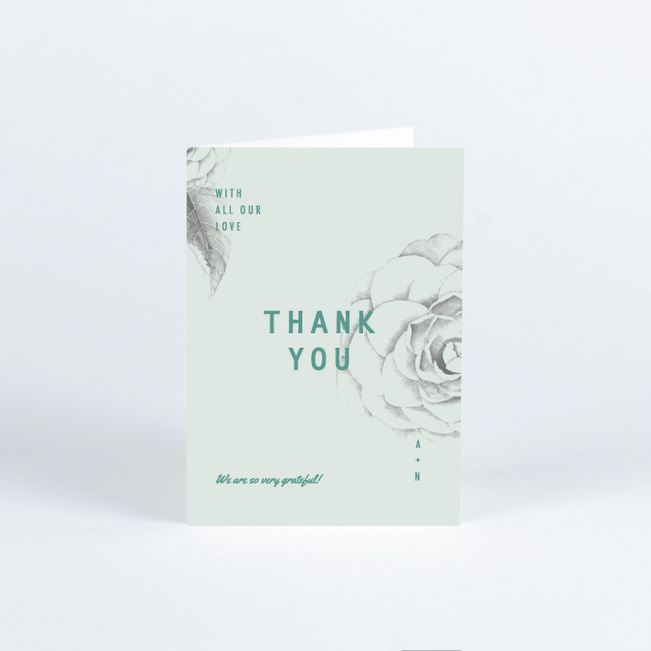 Muted Camellia Wedding Thank You Cards - Blue