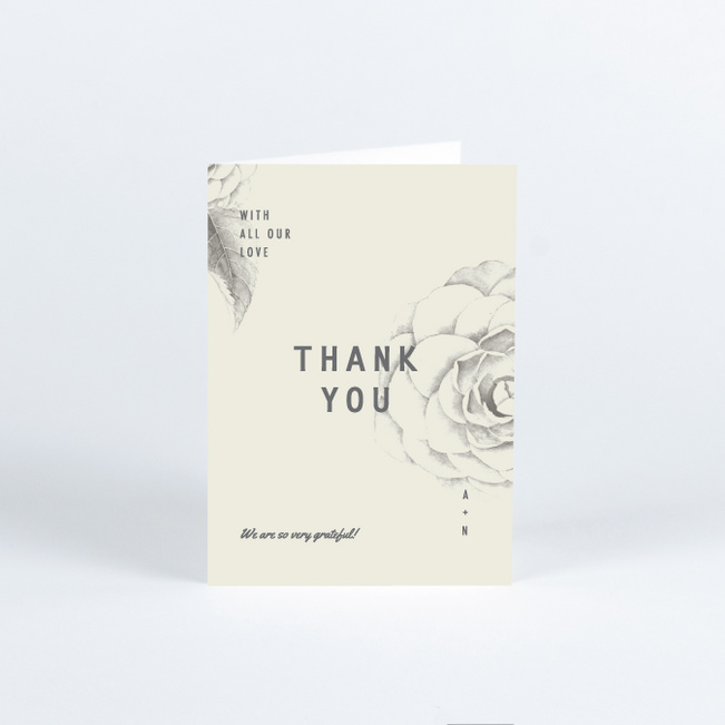 Muted Camellia Wedding Thank You Cards - Gray