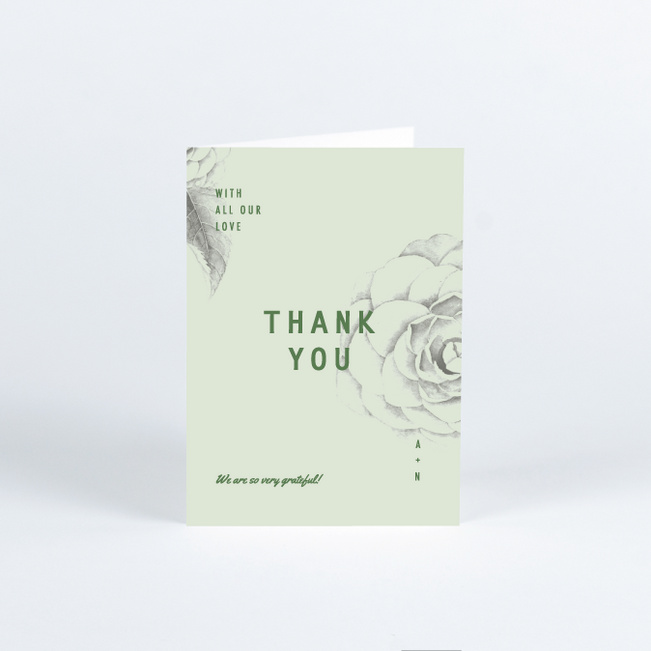 Muted Camellia Wedding Thank You Cards - Green