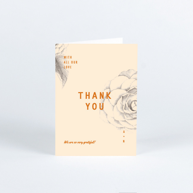 Muted Camellia Wedding Thank You Cards - Orange
