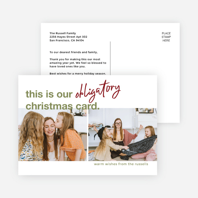 Obligatory Wishes Personalized Christmas Cards - Green