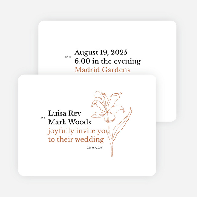Elegant Iris Wedding Invitations - Orange