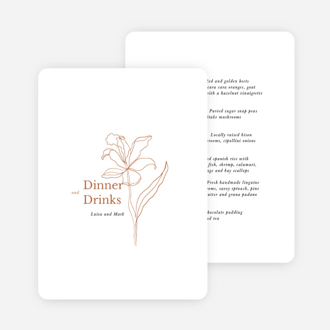Elegant Iris Wedding Menus - Orange