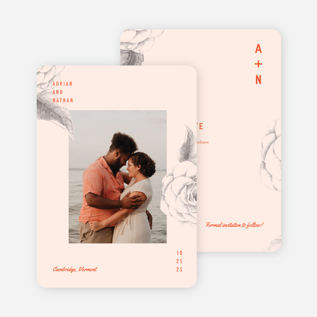 Muted Camellia Save the Date Cards - Red