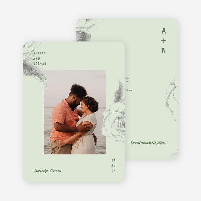 Muted Camellia Save the Date Cards - Green