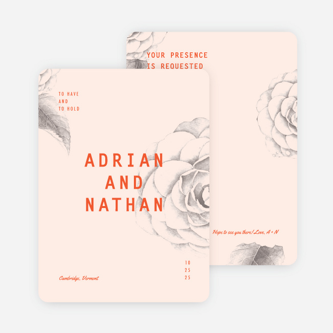 Muted Camellia Wedding Invitations - Red