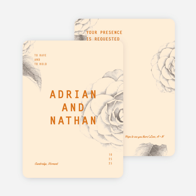 Muted Camellia Wedding Invitations - Orange