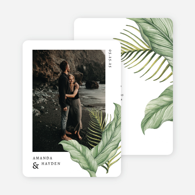 Tropical Leaves Save the Date Cards - Green