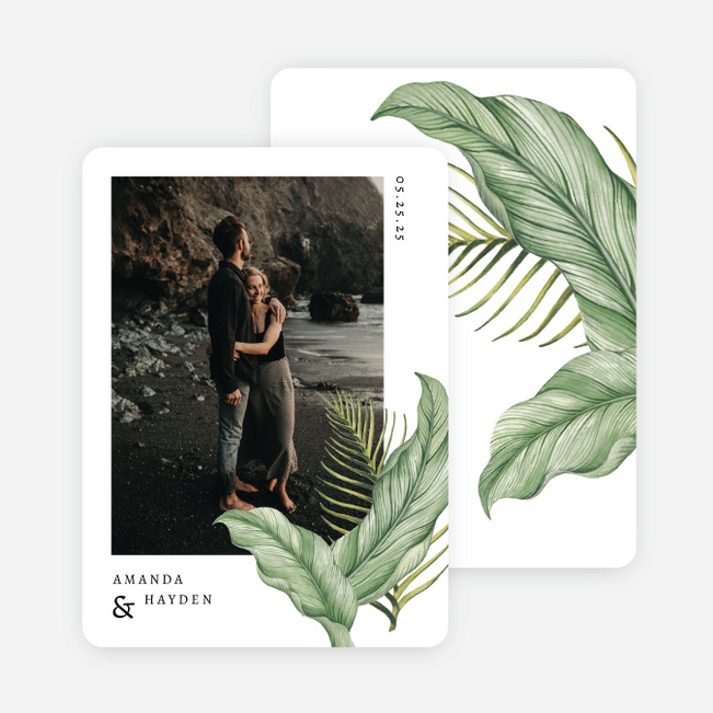 Tropical Leaves Save the Date Cards - Green