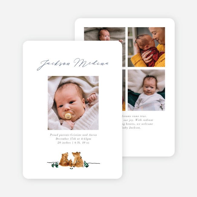 Beary Exciting News Baby Birth Announcements - White