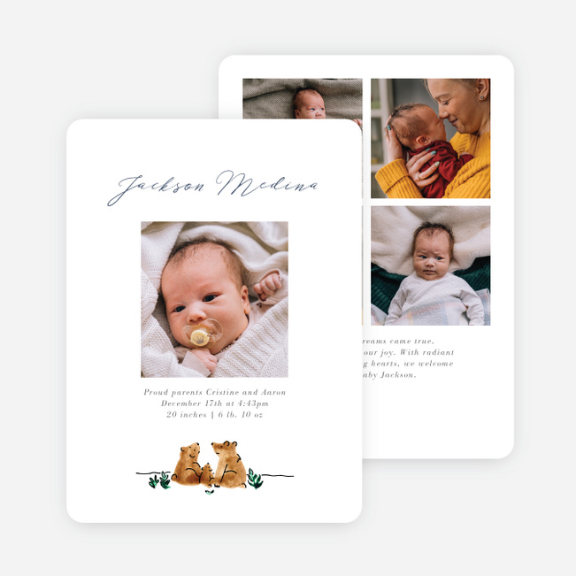 Beary Exciting News Baby Birth Announcements - White
