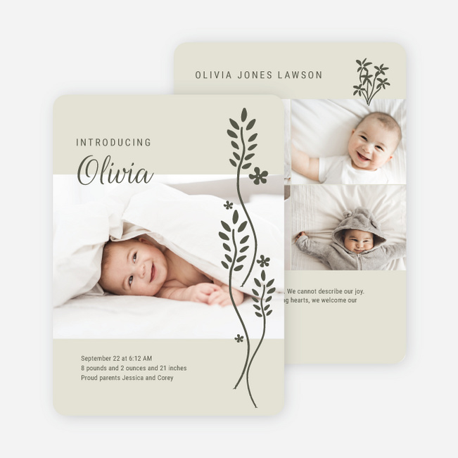 Blooming Introduction Baby Birth Announcements - Gray