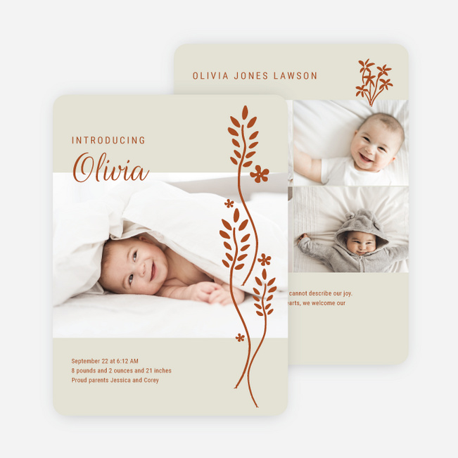 Blooming Introduction Baby Birth Announcements - Orange