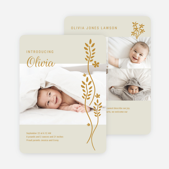 Blooming Introduction Baby Birth Announcements - Yellow