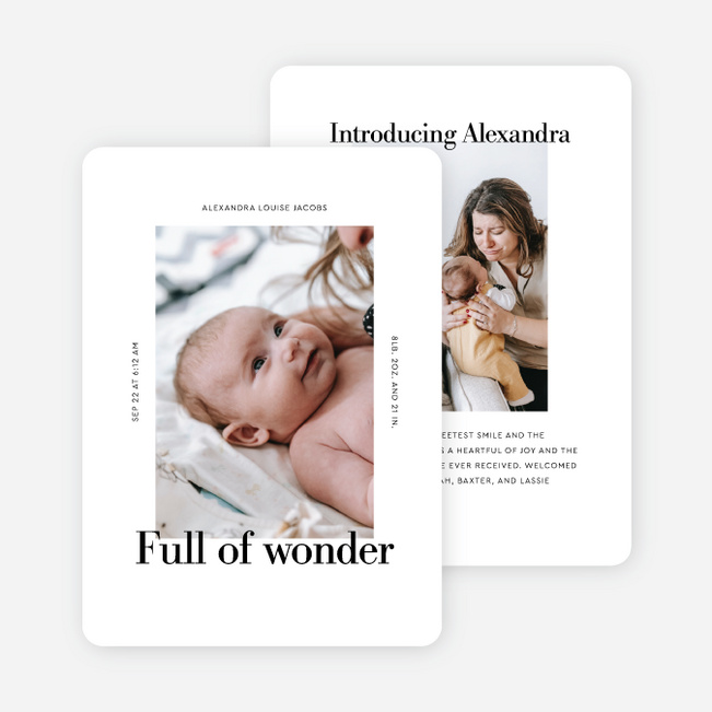 Bold Wonderment Baby Birth Announcements - White