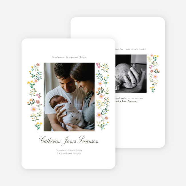 Delicate Floral Intro Baby Birth Announcements - White