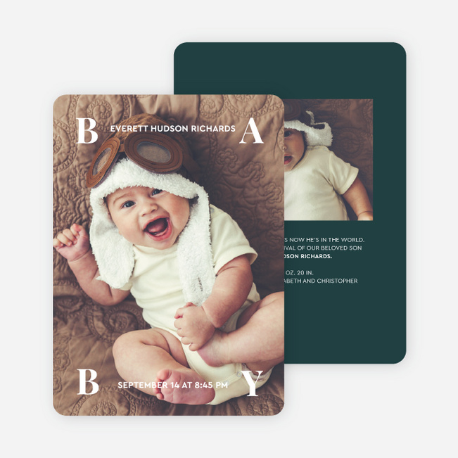 The Grand Arrival Baby Birth Announcements - Green