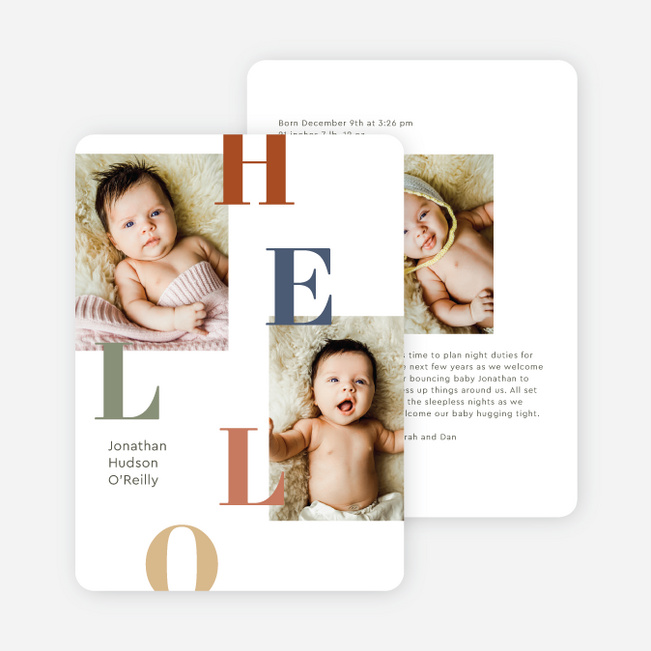 Hello Baby Baby Birth Announcements - Brown