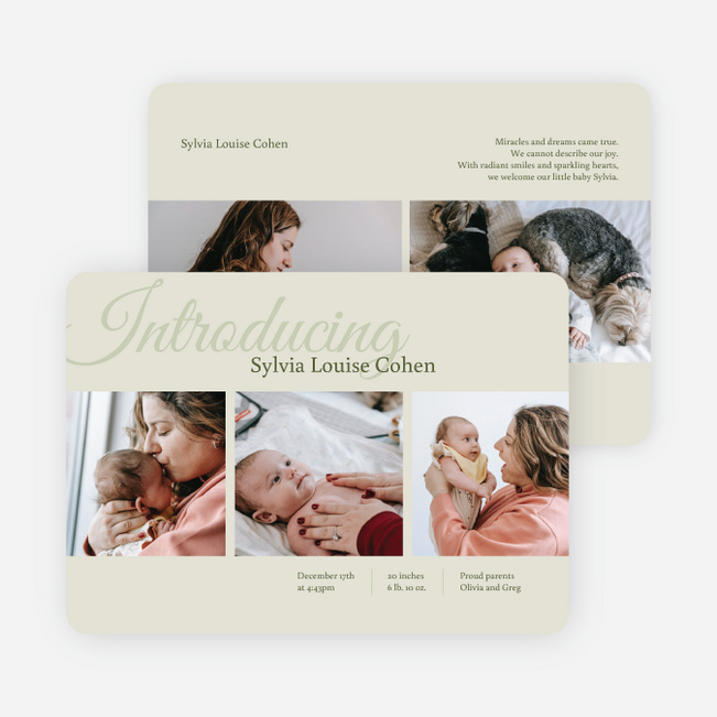 Introduction Gallery Baby Birth Announcements - Green