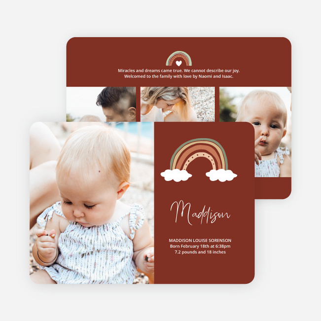 Rainbow Gallery Baby Birth Announcements - Brown