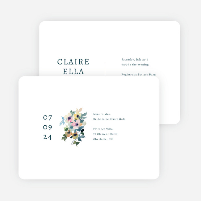 Simplistic Bouquet Bridal Shower Invitations - Blue