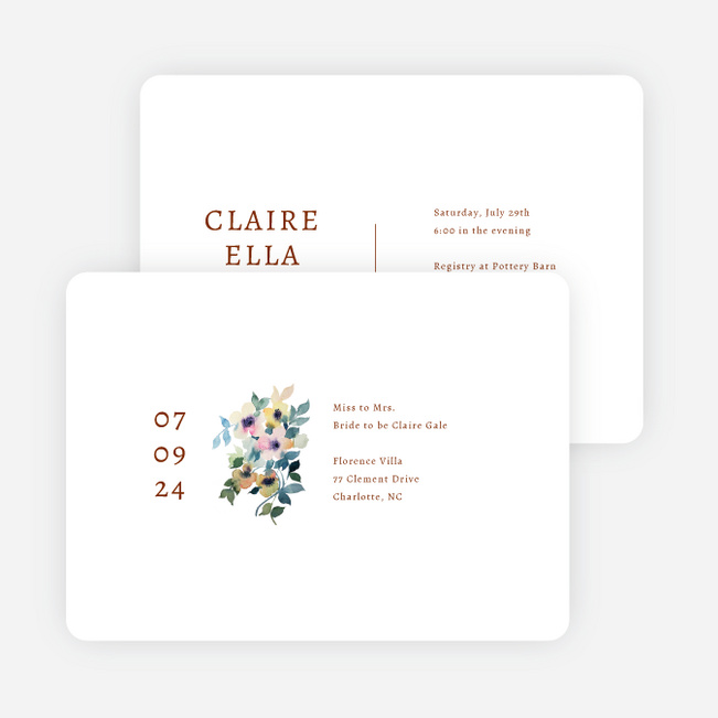 Simplistic Bouquet Bridal Shower Invitations - Brown