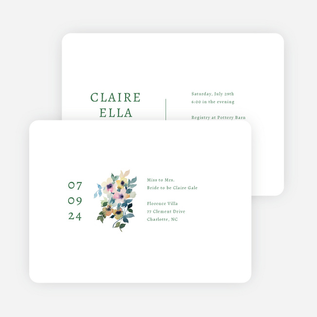 Simplistic Bouquet Bridal Shower Invitations - Green