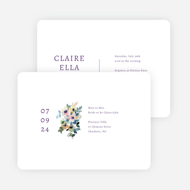 Simplistic Bouquet Bridal Shower Invitations - Purple