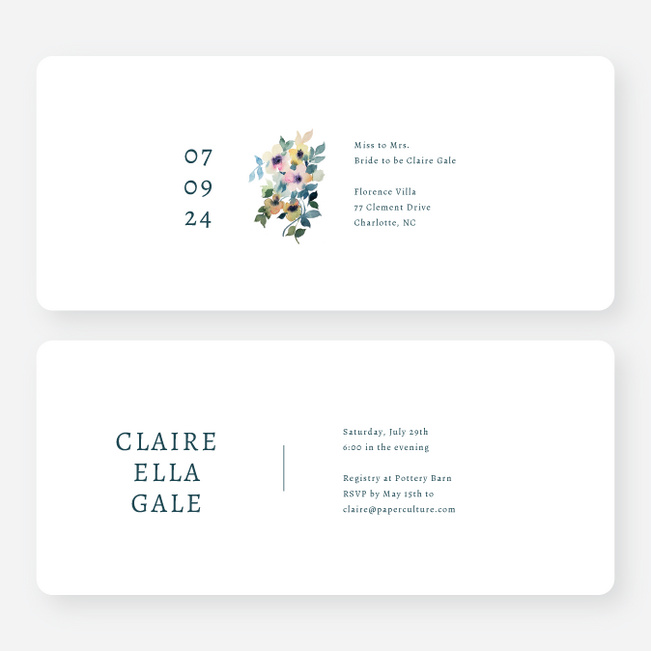 Simplistic Bouquet Bridal Shower Invitations - Blue