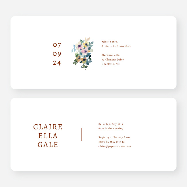 Simplistic Bouquet Bridal Shower Invitations - Brown