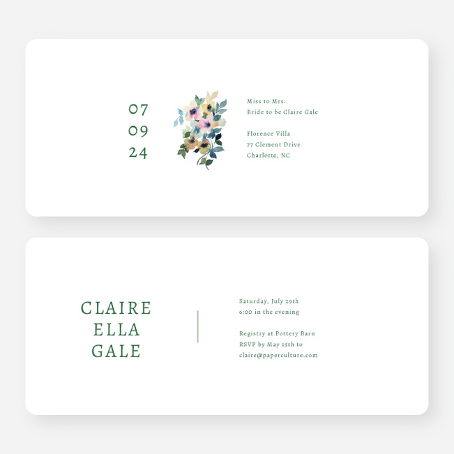 Simplistic Bouquet Bridal Shower Invitations - Green