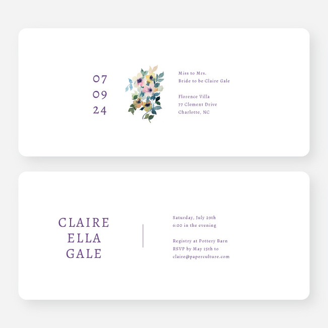 Simplistic Bouquet Bridal Shower Invitations - Purple