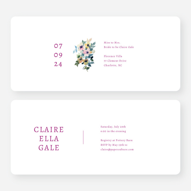 Simplistic Bouquet Bridal Shower Invitations - Pink