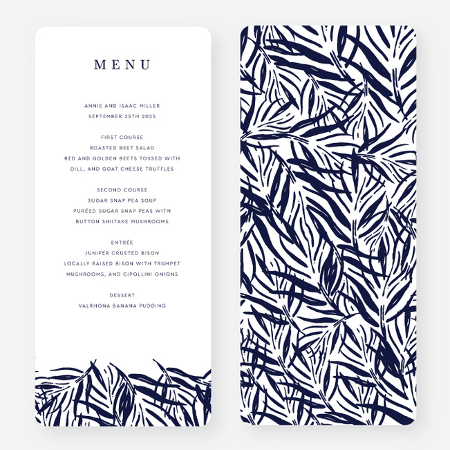 Canopy Of Fronds Wedding Menus - White