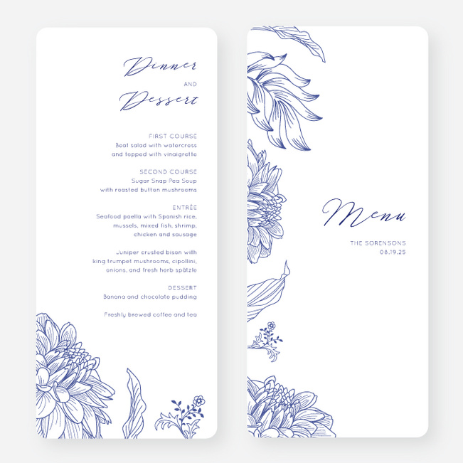 Celebration Blossoms Wedding Menus - Blue