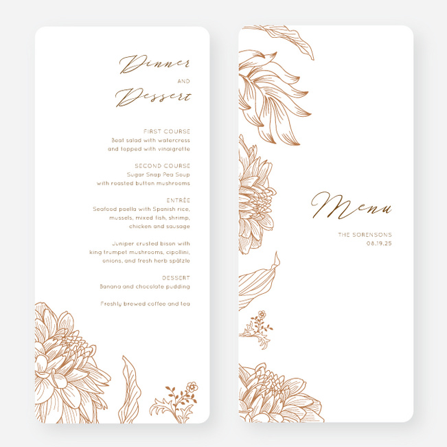 Celebration Blossoms Wedding Menus - Orange