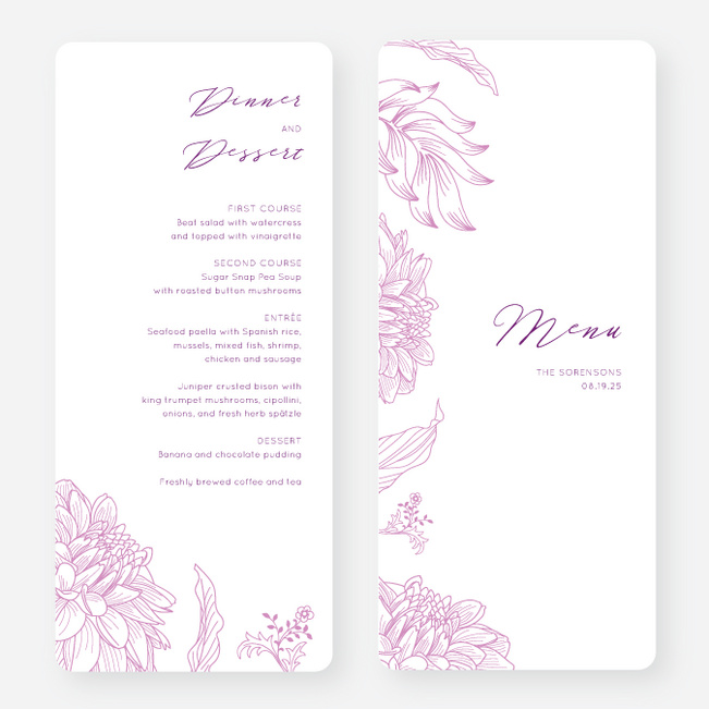 Celebration Blossoms Wedding Menus - Purple