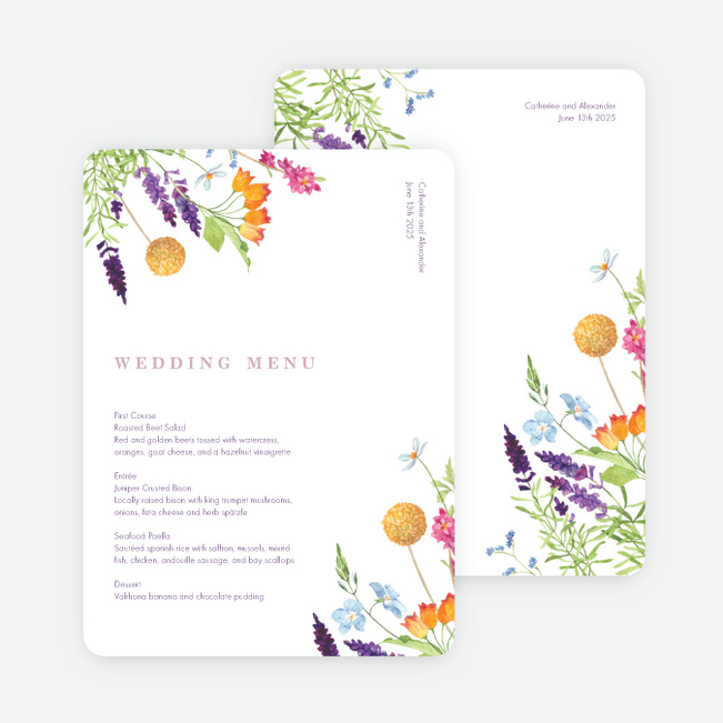 Country Wildflowers Wedding Menus - Multi