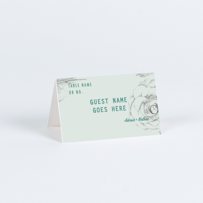 Muted Camellia Wedding Name Cards & Place Cards - Blue